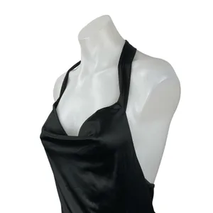 NEW Zaful Black Silk Satin Halter Cowl Neck Backless A Line Mini Dress Size M thumbnail 2
