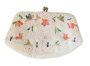 Vintage Walborg Belgium Mini White Beaded Floral Embroidered Coin Purse 4.5x3 thumbnail 1