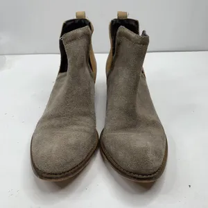 Anthro Diba True Sz 6.5 Stop By Bootie Beige Brown Suede Leather Colorblock Boot thumbnail 5