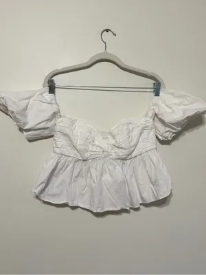 ZARA WHITE BABYDOLL CROPPED TOP SMALL BLOUSE WOMENS BEACH SUMMER blogger fave thumbnail 2