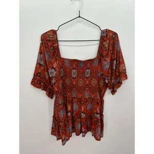 Maurices Womens Orange Babydoll Top‎ Sz L Boho Festival Peasant Fall Feminine thumbnail 2