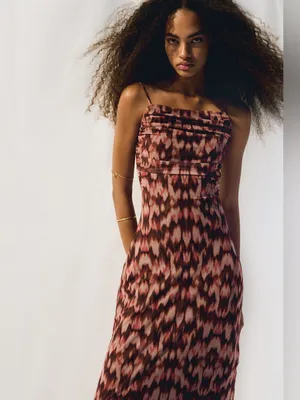 H&M Draped Mesh Strappy Dress, Brown/Pink/Beige, Size M, NWT thumbnail 2