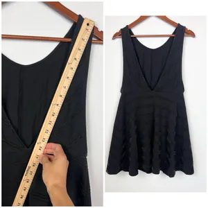 Free People Black Textured Fit & Flare L Mini Dress Deep V Back 0 Boho Chic thumbnail 6