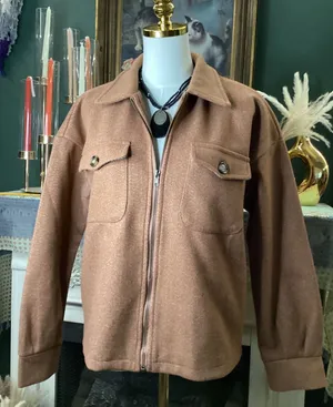 Hem & Thread Womens Brown Zip Up Plaid Lined Shacket Jacket Style 31200 Small thumbnail 1