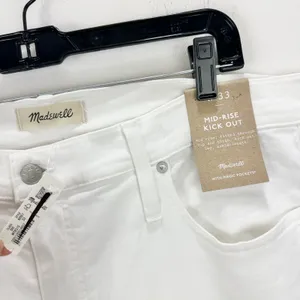 Madewell Kick Out Crop Jeans Pure White Stretch Mid Rise Flare NI961 US 33 NWT thumbnail 10
