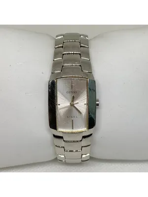 Vintage guess steel women watch silver tone 21mm quartz links 6.5” running thumbnail 2