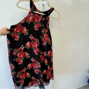 Betsey Johnson Black Floral Sleeveless Halter Mini Flowy‎ Romantic Dress Sz 10 thumbnail 5