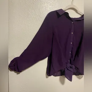 Lane Bryant Purple Semi-Sheer Layered Button-Up Blouse | Long Sleeve Top 18/20 thumbnail 4