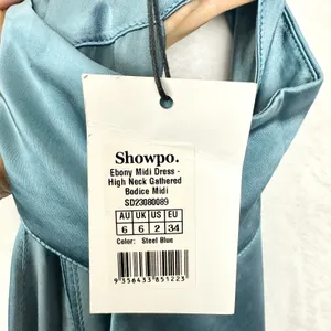 Showpo Ebony Midi Dress Size 2 NWT High Neck Gathered Bodice Steel Blue thumbnail 7