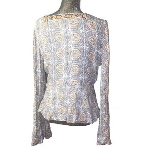 Free People Time of Your Life Blouse Ivory Combo Bell sleeves thumbnail 5