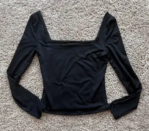 Workshop Black Long Sleeve Square Neck Top thumbnail 1