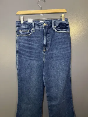 Good American Jeans Womens 8/29 Blue High Rise Bootcut Distressed Frayed Denim thumbnail 6