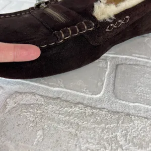 UGG Ansley Moccasin Slippers Womens 10 Brown Suede Shearling Fur Lined Zip Charm thumbnail 13