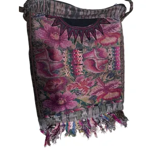 Tapestry Boho Woven Shoulder Bag Floral Fringe Multicolor thumbnail 3