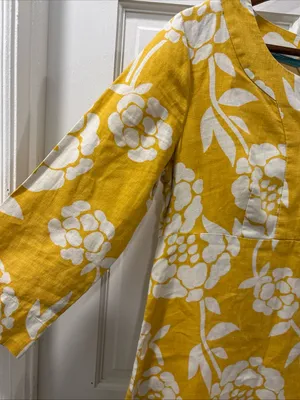 Boden Women’s 100% Linen Shift Dress Size 6R Yellow/White Floral Resortwear thumbnail 2