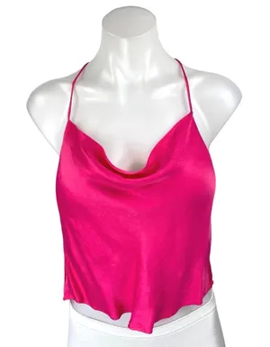 Zara Women's Pink Silky Satin Sleeveless Cowl Neck Cami Camisole Crop Tank Top S thumbnail 1