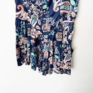 [Lulu's] Positively Adorable Navy Scarf Print Satin Tiered Bustier Romper NWT XL thumbnail 6