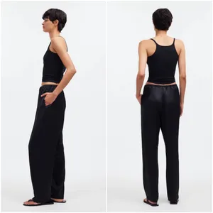 Madewell Pants Petite Pintucked Slim Pull-On Pants in Satin True Black Sz PXL thumbnail 3