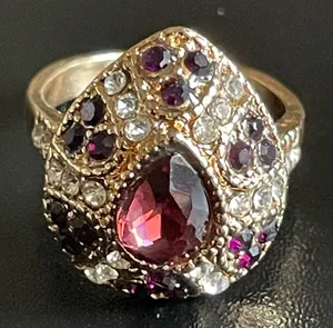Water drop purple crystal CZ gold plated ring size 7.5 thumbnail 1
