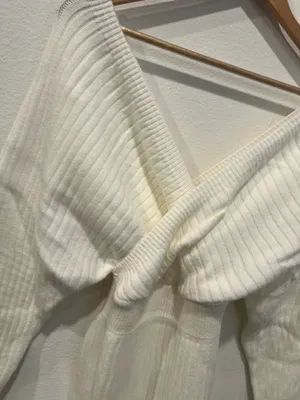 Off white Twist-Front Ribbed Sweater Dress - Women thumbnail 2