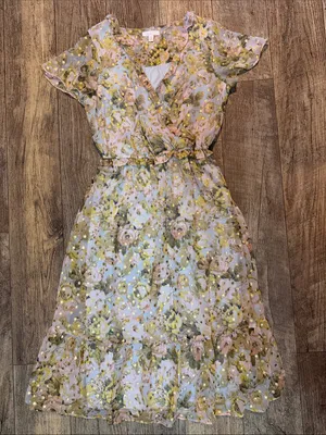 Lauren Conrad - Pastel Floral Wrap Midi Dress with Gold Accents thumbnail 1