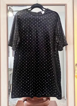 H&M Black Velvet Shirt Dress with Studs size Medium comfortable chic thumbnail 1