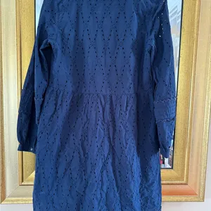 Loft Navy Blue Eyelet Button-Down Dress thumbnail 5