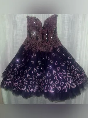 Jovani Purple Leopard Sequin Babydoll Prom Homecoming Y2K Dress Size 2 thumbnail 3