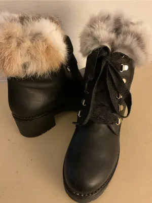 275 Central women black leather fur platform combat waterproof boots US 8 thumbnail 11