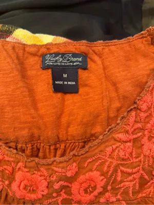 Lucky Brand Rust Tank Top with Pink Embroidered Yoke Sz M thumbnail 4