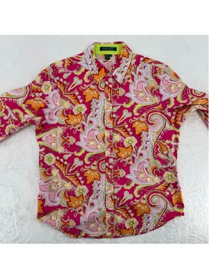 Lauren Ralph Lauren Hot Pink Lime Green Paisley Top Preppy Dopamine Y2K Medium thumbnail 4