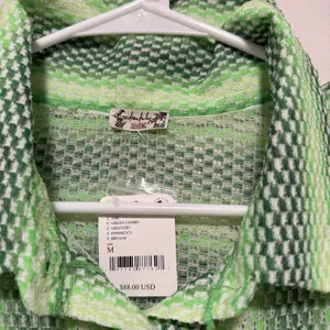 Free People NWT Green Line Up Mesh Oversized Button Down Top Size Medium thumbnail 4