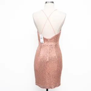 Liv Foster - Rosy‎ Peach Sequin Draped Plunge V-Neck Mini Dress thumbnail 5