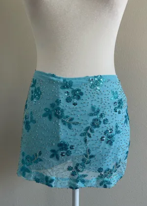 Sky Blue Sequin Floral Mini Skirt thumbnail 1