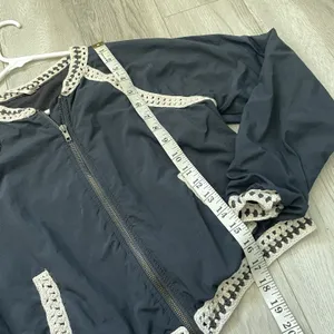 Free People Jacket crochet crop bomber womens Navy Blue small boho preppy casual thumbnail 7