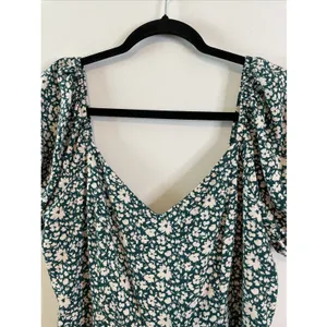 As You Wish XL Teal Floral Wide Leg Jumpsuit Puff Sleeve Boho Romper‎ thumbnail 8
