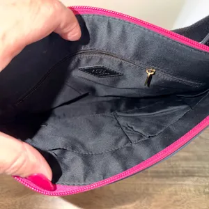 Fossil Eliza Crossbody Bag Striped Canvas Pink‎ Black Zip Top Shoulder Purse thumbnail 2