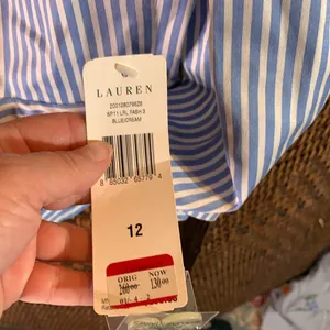 NWT Lauren Ralph Lauren Cotton and Silk Ruffle Collar Striped Blazer Size 12 thumbnail 3