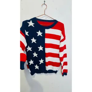American Flag Patriotic Flag USA Striped Star Pullover Sweater size Large thumbnail 7