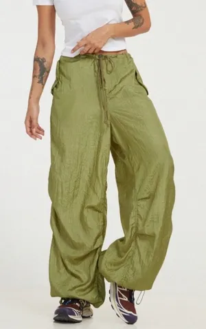 NWOT Motel Rocks Lime Green Cargo Drawstring Trousers "Pickle" size S thumbnail 1
