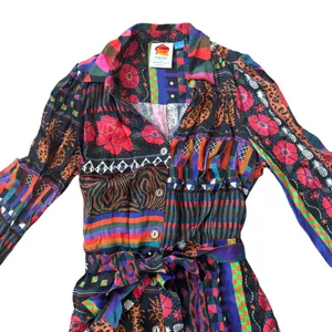 Farm Rio Anthropologie Midi Shirtdress Black Floral Patchwork thumbnail 7