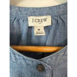 J.Crew Re-Imagined Blue Chambray Ruffle Trim Puff Sleeve Button Top Medium thumbnail 5