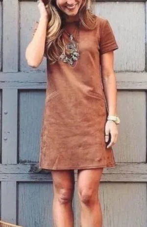 WAYF faux suede shift dress brown thumbnail 1