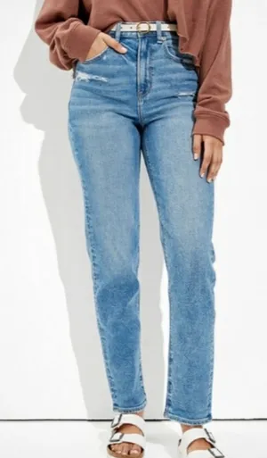 American Eagle Mom Straight Leg Jeans Stretch Women’s Size 2 Blue Denim thumbnail 1