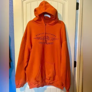 Vintage Harley Davidson Motorcycles Orange 2005 Long Sleeve Hooded Sweatshirt thumbnail 2