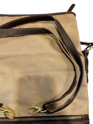 Vintage Franco Sarto Canvas Leather Fold Over Shoulder Bag in Beige/Dark Brown thumbnail 9