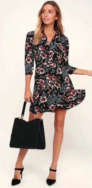 Lulus‎ Such a Beauty Black Floral Button-Up Dress thumbnail 1