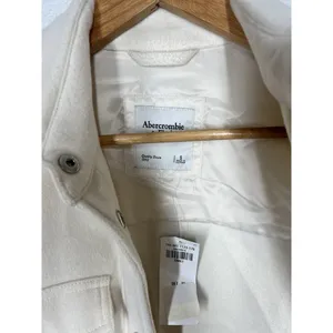 Abercrombie Fitch Jacket Button Front Shacket Women Small Cream Flap Pockets thumbnail 3