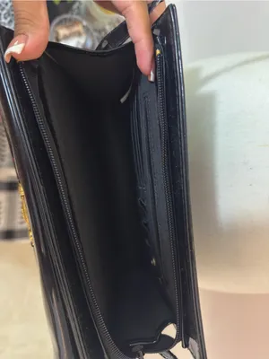 Patent Black Shoulder Bag with Gold Accent thumbnail 3