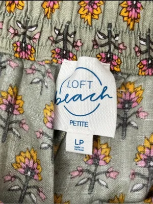 LOFT Beach Floral Linen Cotton Wide Leg Pants Large Petite LP thumbnail 7
